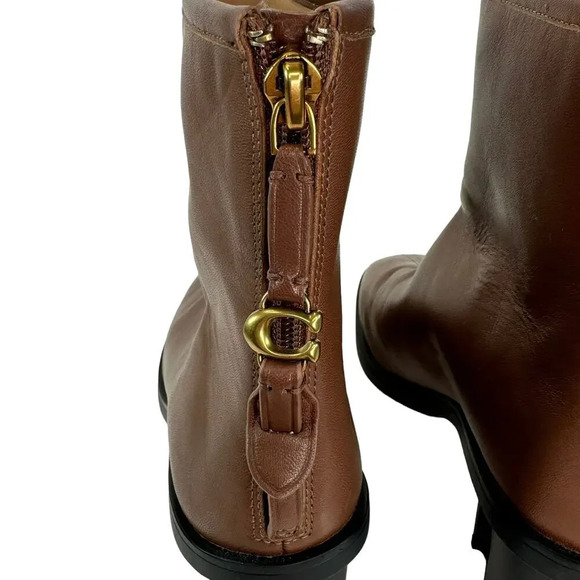 Coach Gabi Bootie Brown Leather Rounded Toe Ankle Boots Fall Chic Classic Size 8 - Picture 6 of 8